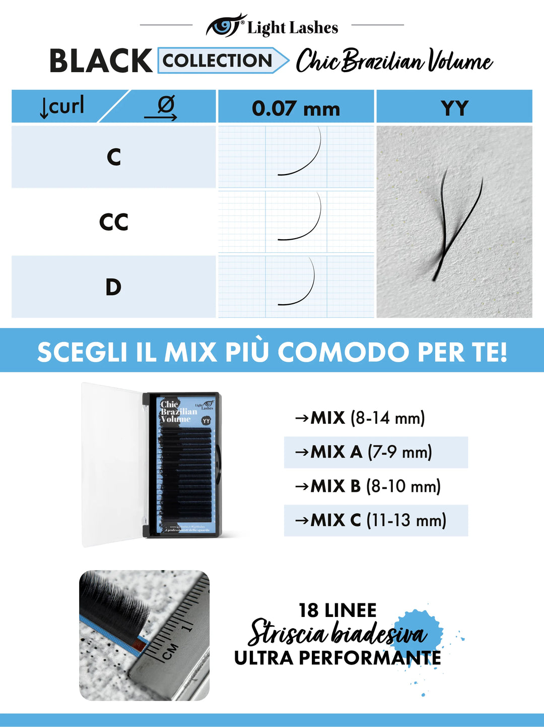 CHIC BRAZILIAN VOLUME YY D-curl | Black Collection 18 strisce