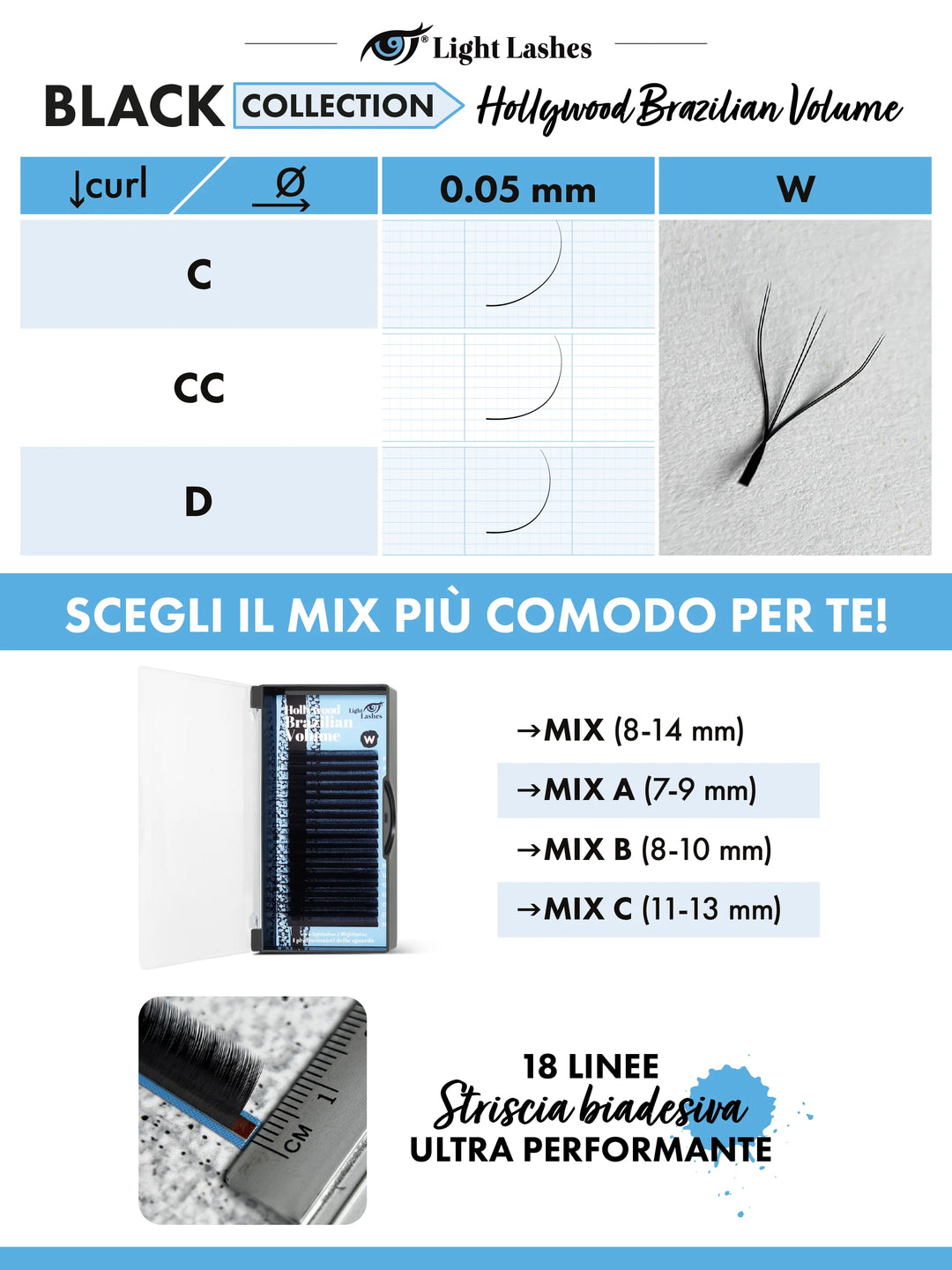 HOLLYWOOD BRAZILIAN VOLUME W C-curl | Black Collection 18 strisce