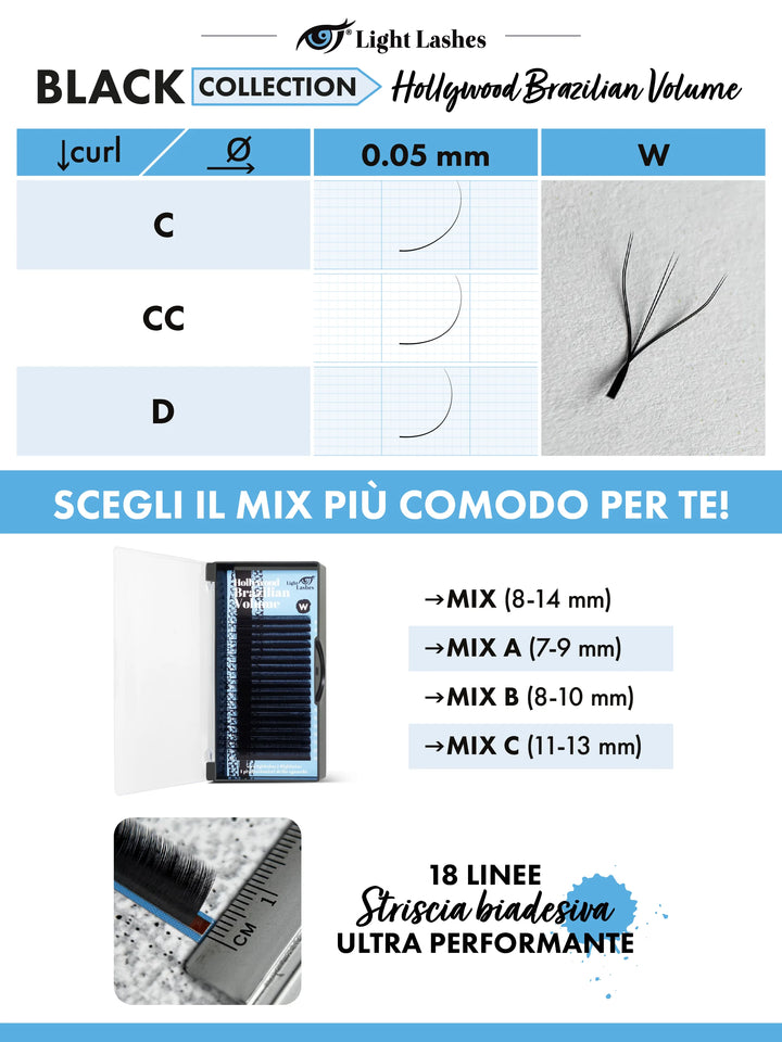 HOLLYWOOD BRAZILIAN VOLUME W C-curl | Black Collection 18 strisce