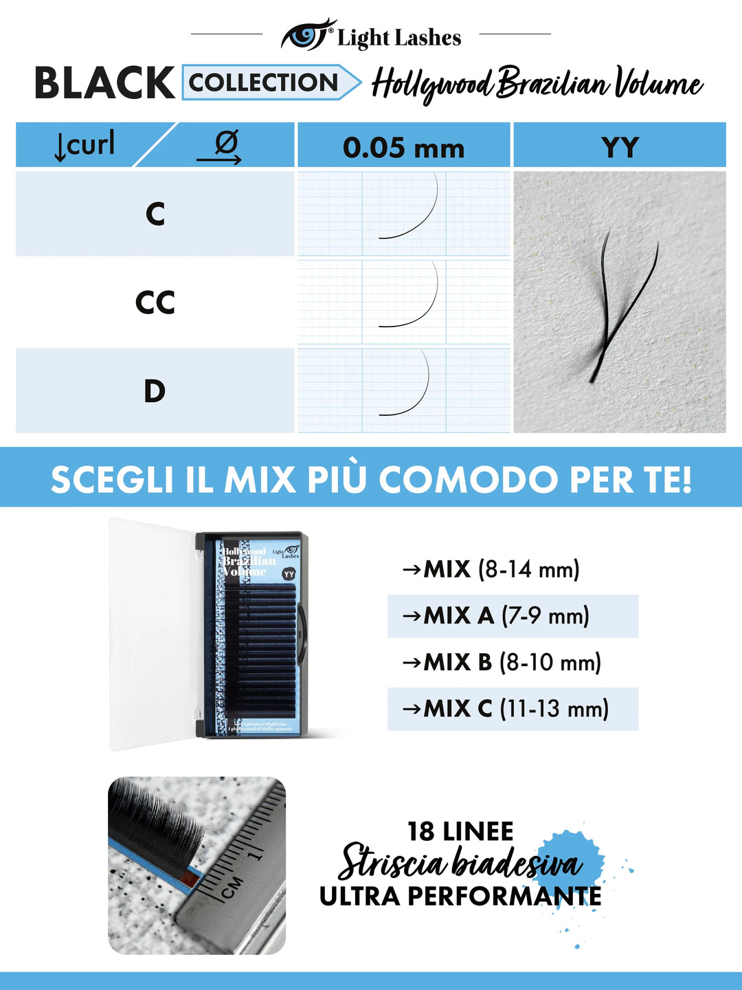 HOLLYWOOD BRAZILIAN VOLUME YY D-curl | Black Collection 18 stripes